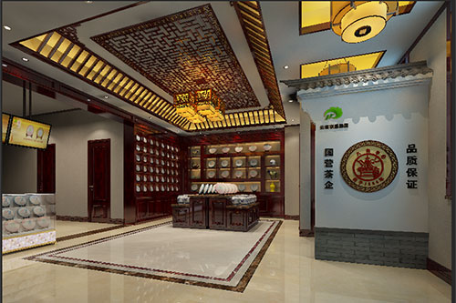 通榆古朴典雅的中式茶叶店大堂设计效果图